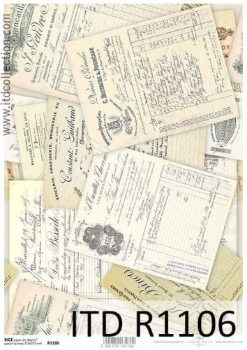 Papier ryżowy A4 ITD R1106 do decoupage listy vintage