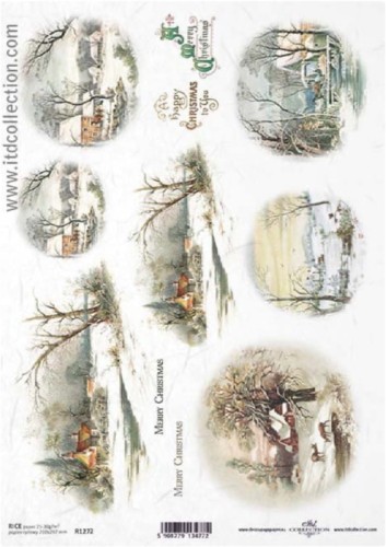 Papier ryżowy A4 ITD R1272 do decoupage zimowy pejzaż