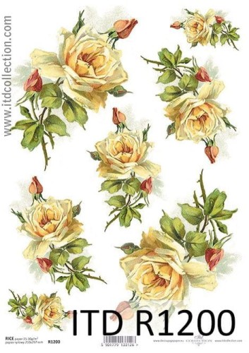 Papier ryżowy A4 ITD R1200 do decoupage róże