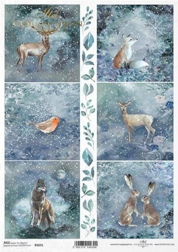 Papier ryżowy A4 ITD R1631 do decoupage zimowe zwierzęta