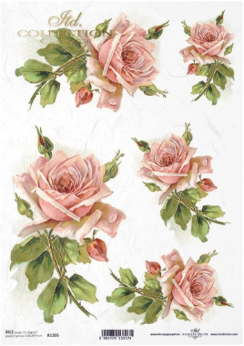 Papier ryżowy A4 ITD R1205 do decoupage róże