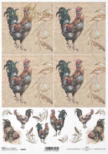 Papier ryżowy A4 ITD R1091 do decoupage kogut