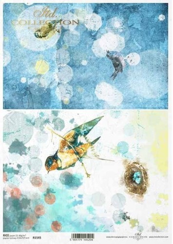 Papier ryżowy A4 ITD R1545 do decoupage ptaki 
