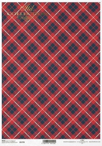 Papier ryżowy A4 ITD R1778  do decoupage czerwona kratka