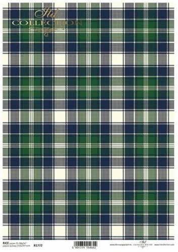 Papier ryżowy A4 ITD R1772  do decoupage zielona kratka 