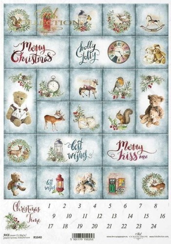 Papier ryżowy A4 ITD R1640  do decoupage kalendarz adwentowy