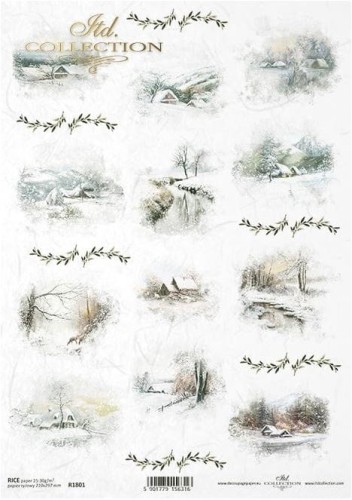Papier ryżowy A4 ITD R1801 do decoupage zimowe widoki