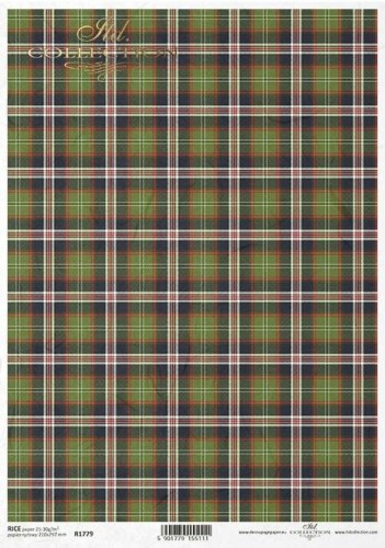 Papier ryżowy A4 ITD R1779  do decoupage zielona kratka  