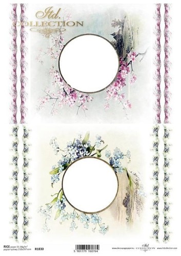Papier ryżowy A4 ITD R1830 do decoupage kwiaty