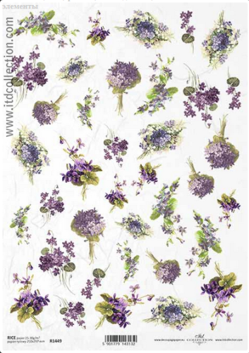 Papier ryżowy A4 ITD R1449 do decoupage kwiaty