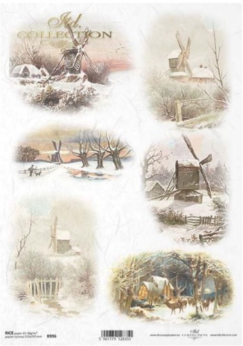 Papier ryżowy A4 ITD R0996 do decoupage zimowy pejzaż