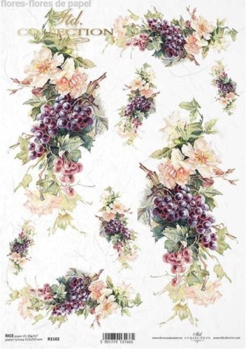 Papier ryżowy A4 ITD R1102 do decoupage winogrona