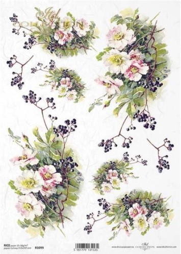 Papier ryżowy A4 ITD R1099 do decoupage róża czarny bez