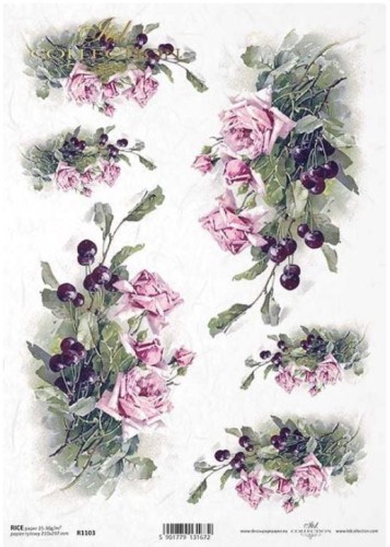 Papier ryżowy A4 ITD R1103  do decoupage wiśnia
