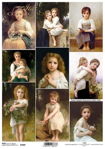 Papier ryżowy A4 ITD R1889 do decoupage Malarstwo William-Adolphe Bouguereau Portrety dziewczynek