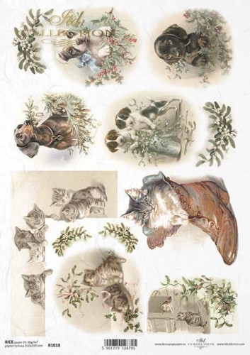 Papier ryżowy A4 ITD R1018  do decoupage koty psy