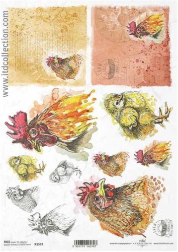 Papier ryżowy A4 ITD R1572 do decoupage kury