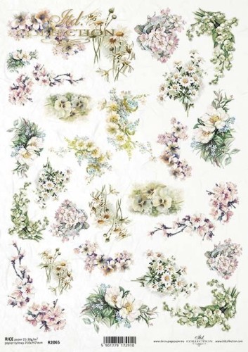 Papier ryżowy A4 ITD R2065 do decoupage kwiaty