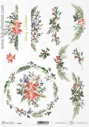 Papier ryżowy A4 ITD R1476 do decoupage święta gwiazda betlejemska