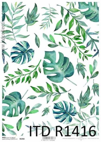 Papier ryżowy A4 ITD R1416 do decoupage liście