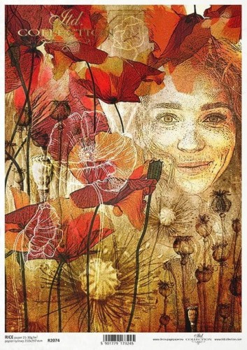 Papier ryżowy A4 ITD R2074 do decoupage kobieta maki