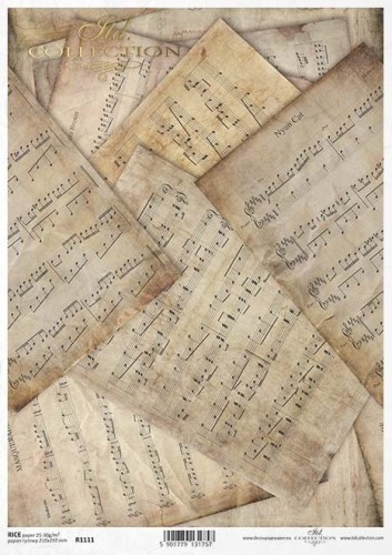 Papier ryżowy A4 ITD R1111 do decoupage nuty