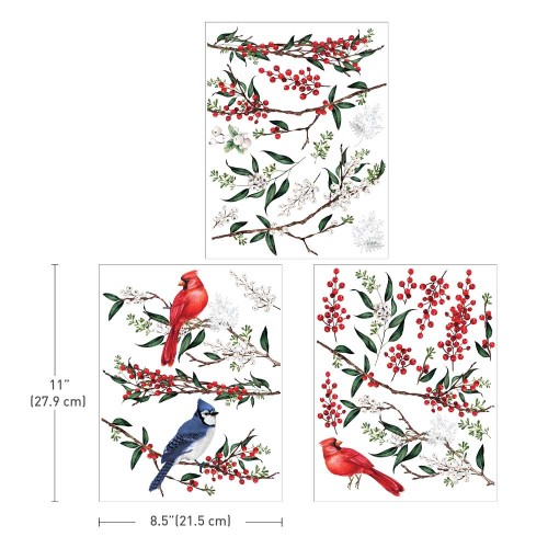 Prima decor transfer do mebli średni 3 części po 12,7x27,9 cm Winterberry Zimowe jagody