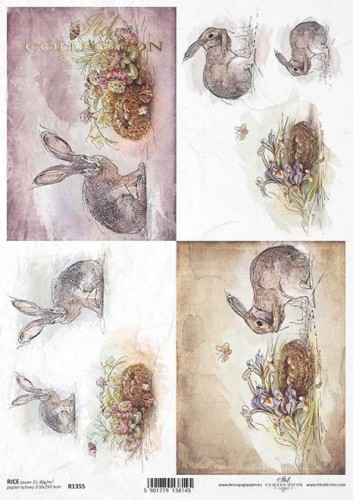 Papier ryżowy A4 ITD R1355 do decoupage zając