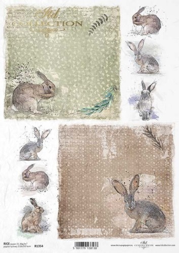 Papier ryżowy A4 ITD R1354 do decoupage zając królik