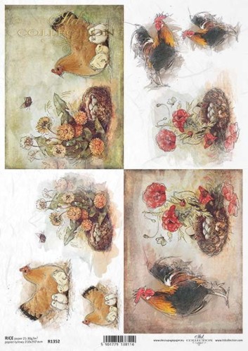 Papier ryżowy A4 ITD R1352 do decoupage ptaki
