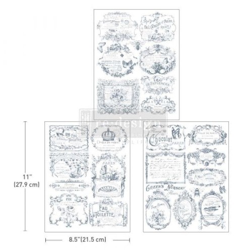 Prima decor transfer do mebli średni 3 części po 12,7x27,9 cm Vintage labels I Etykiety retro