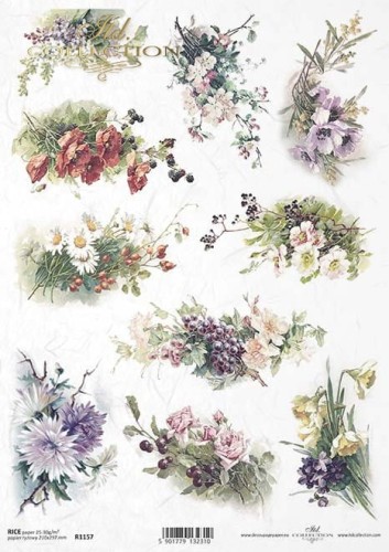 Papier ryżowy A4 ITD R1157 do decoupage bukiety