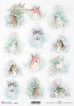 Papier ryżowy A4 ITD R1671 do decoupage zające