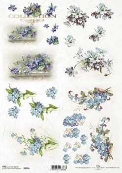 Papier ryżowy A4 ITD R2196 do decoupage niezapominajki wiosna efekt 3D