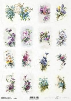 Papier ryżowy A4 ITD R1991 do decoupage kwiaty bukiety