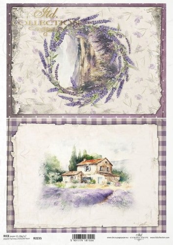 Papier ryżowy A4 ITD R2235 do decoupage lawendowe pola