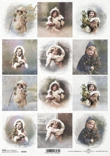 Papier ryżowy A4 ITD R2264 do decoupage dziewczynki zima