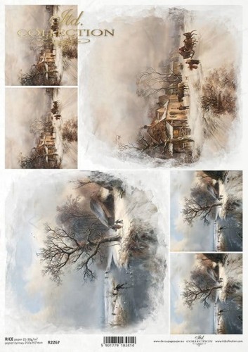 Papier ryżowy A4 ITD R2267 do decoupage krajobraz domy konie