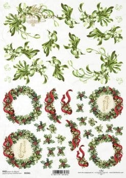 Papier ryżowy A4 ITD R2261 do decoupage jemioła girlanda