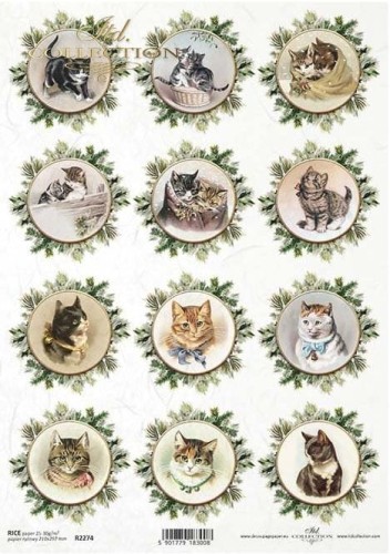 Papier ryżowy A4 ITD R2274 do decoupage koty święta