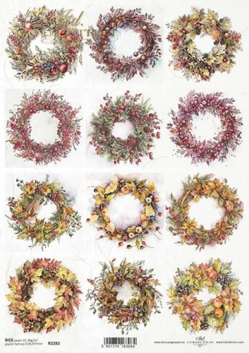 Papier ryżowy A4 ITD R2282 do decoupage jesienne wianki