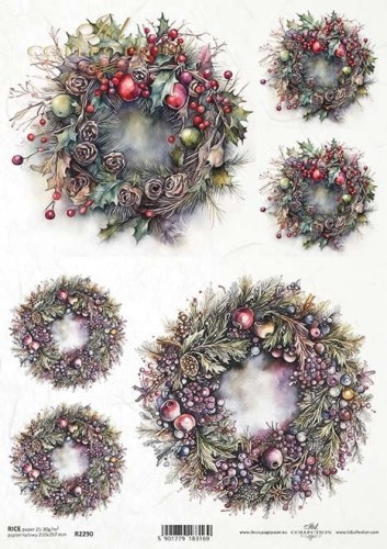 Papier ryżowy A4 ITD R2290 do decoupage duże wieńce jabłka