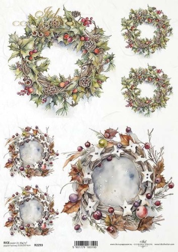 Papier ryżowy A4 ITD R2293 do decoupage Wieńce Ostrokrzew