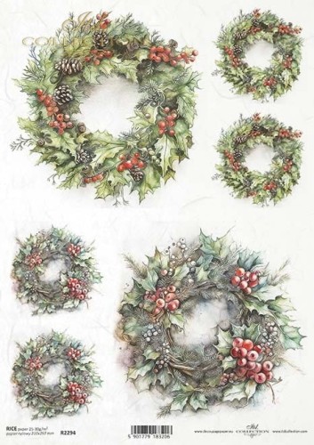 Papier ryżowy A4 ITD R2294 do decoupage Zima ostrokrzew