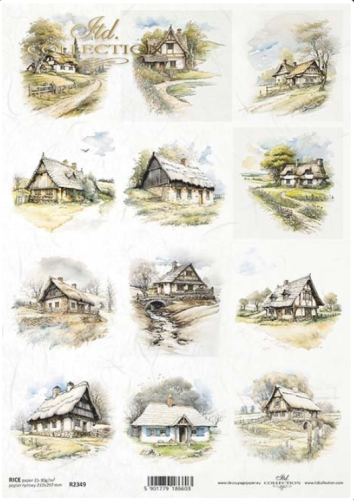 Papier ryżowy A4 ITD R2349 do decoupage chaty domki
