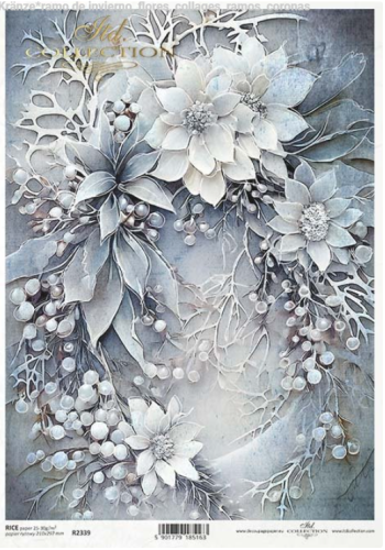 Papier ryżowy A4 ITD R2339 do decoupage wieniec ostrokrzew