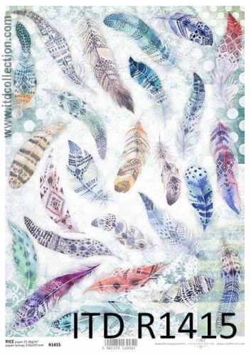 Papier ryżowy A4 ITD R1415 do decoupage piórka