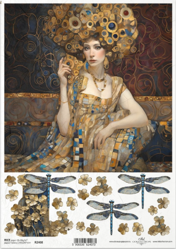 Papier ryżowy A4 ITD R2408 do decoupage kobiety złoto ważki