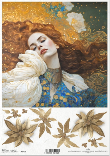 Papier ryżowy A4 ITD R2403 do decoupage kobieta złoto mozaiki