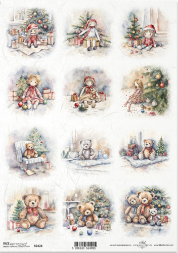 Papier ryżowy A4 ITD R2428 do decoupage laleczki misie